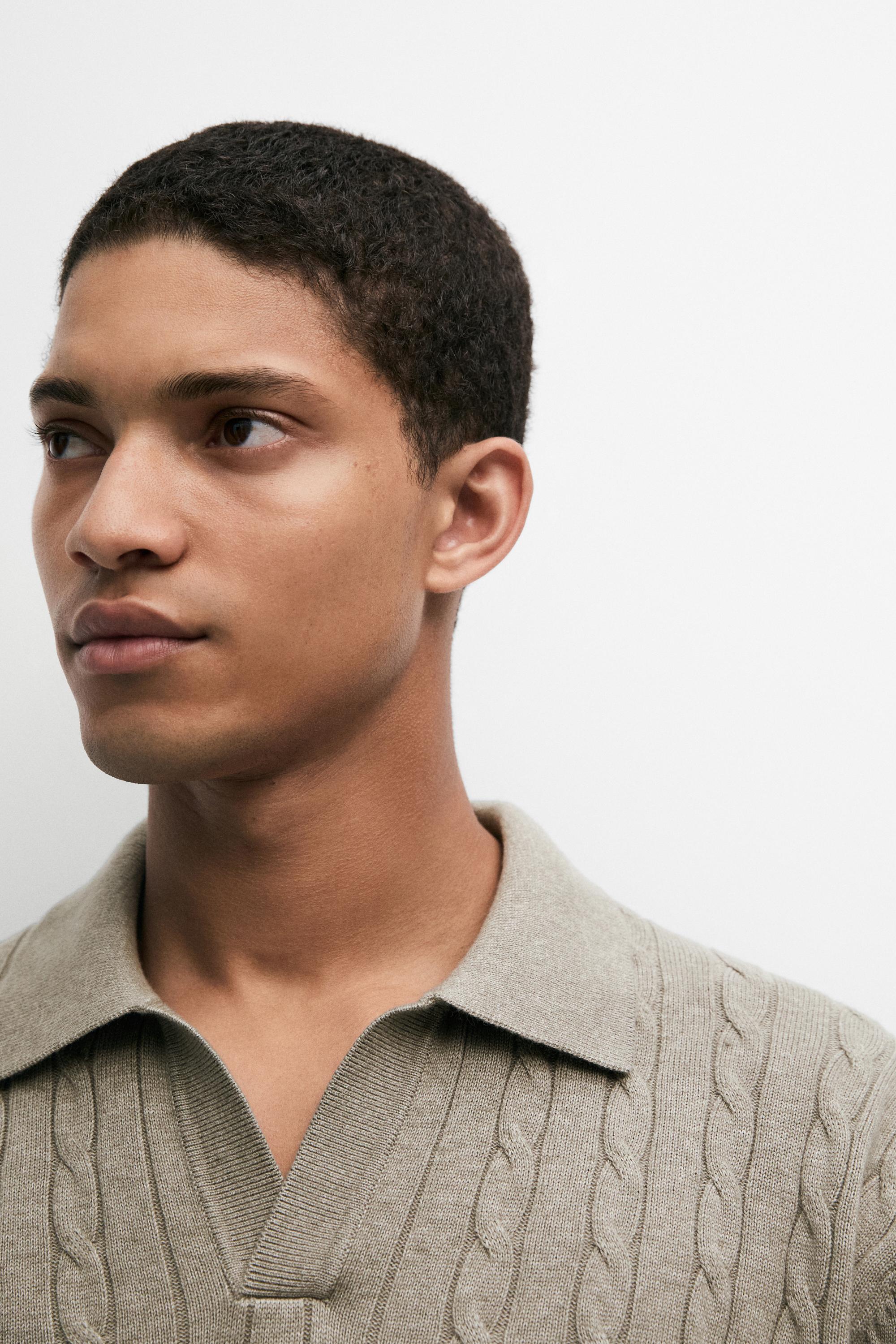 100% Cotton Cable-Knit Polo Sweater